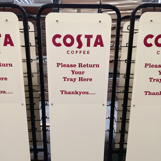 Tray clearing trolleys, personalised with Costs Coffee branding